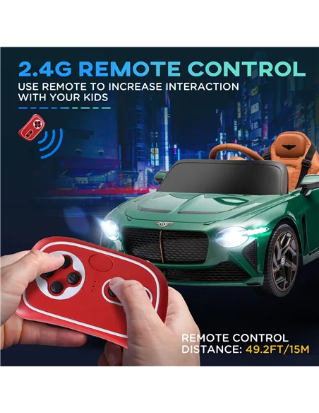 HOMCOM Bentley Bacalar Licensed 12V Kids Electric Car, with Remote Control, Horn, Lights, Music, Suspension Wheels, Green