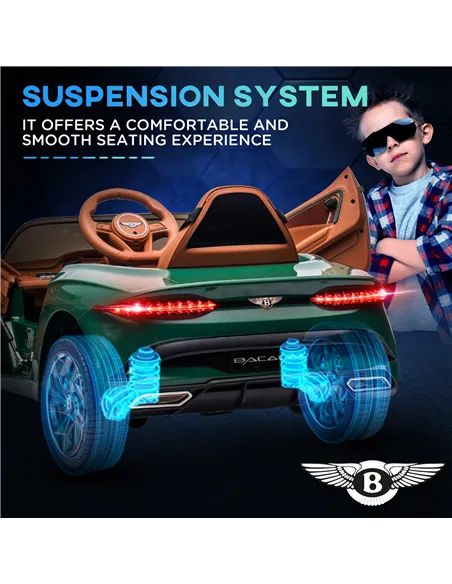 HOMCOM Bentley Bacalar Licensed 12V Kids Electric Car, with Remote Control, Horn, Lights, Music, Suspension Wheels, Green