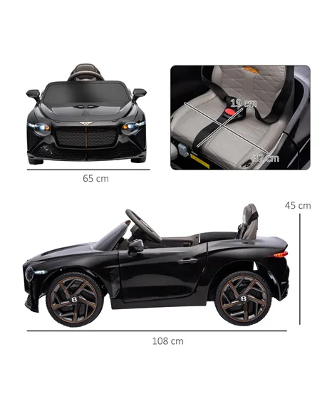 HOMCOM Bentley Bacalar Licensed 12V Kids Electric Car, with Remote Control, Black