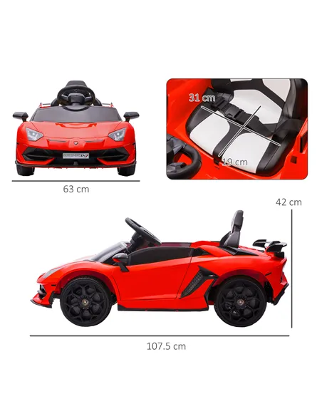 HOMCOM Lamborghini Licensed 12V kids Electric Car w/ Butterfly Doors, Remote, Music, Horn, Suspension - Red
