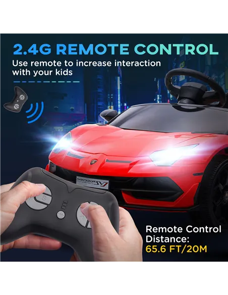 HOMCOM Lamborghini Licensed 12V kids Electric Car w/ Butterfly Doors, Remote, Music, Horn, Suspension - Red