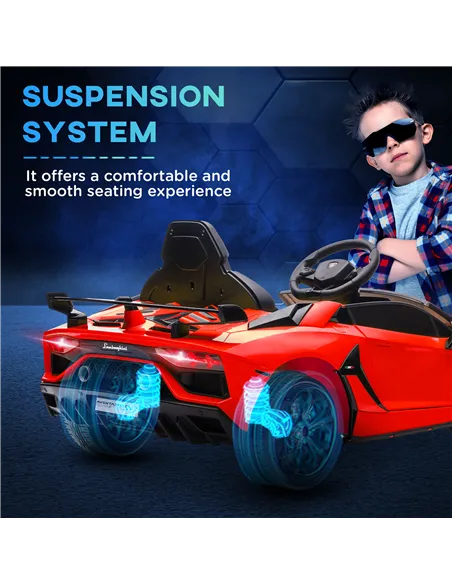 HOMCOM Lamborghini Licensed 12V kids Electric Car w/ Butterfly Doors, Remote, Music, Horn, Suspension - Red