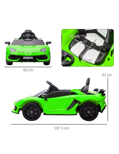 HOMCOM Lamborghini Licensed 12V kids Electric Car w/ Butterfly Doors, Remote, Music, Horn, Suspension - Green