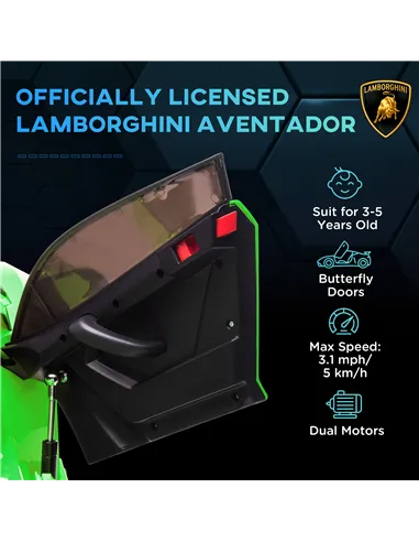 HOMCOM Lamborghini Licensed 12V kids Electric Car w/ Butterfly Doors, Remote, Music, Horn, Suspension - Green