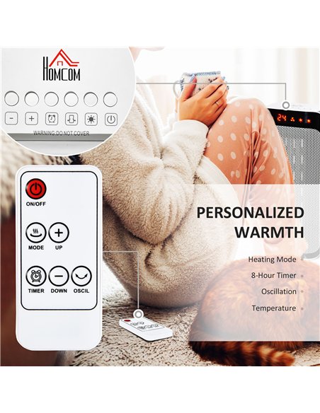 HOMCOM 2000W Electric Heater, PTC Ceramic Portable Fan Heater with Overheating & Tip-Over Protection, 8H Timer, 45° Oscillating 
