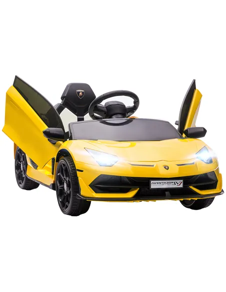 HOMCOM Lamborghini Licensed 12V kids Electric Car w/ Butterfly Doors, Remote, Music, Horn, Suspension - Yellow