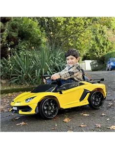 HOMCOM Lamborghini Licensed 12V kids Electric Car w/ Butterfly Doors, Remote, Music, Horn, Suspension - Yellow 2