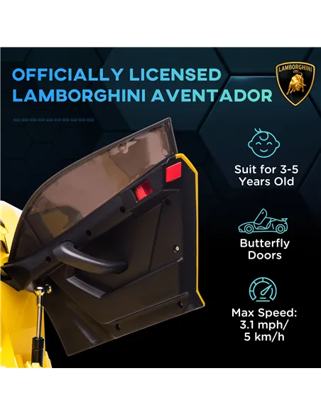 HOMCOM Lamborghini Licensed 12V kids Electric Car w/ Butterfly Doors, Remote, Music, Horn, Suspension - Yellow