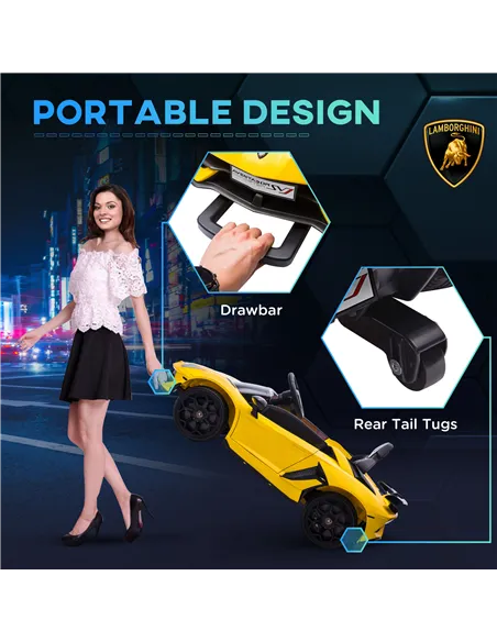 HOMCOM Lamborghini Licensed 12V kids Electric Car w/ Butterfly Doors, Remote, Music, Horn, Suspension - Yellow