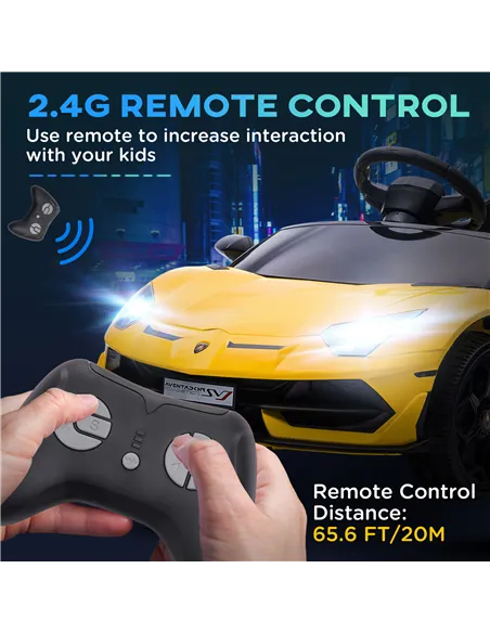 HOMCOM Lamborghini Licensed 12V kids Electric Car w/ Butterfly Doors, Remote, Music, Horn, Suspension - Yellow