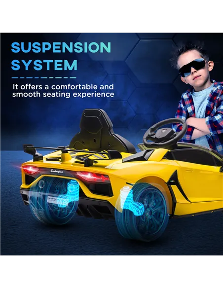 HOMCOM Lamborghini Licensed 12V kids Electric Car w/ Butterfly Doors, Remote, Music, Horn, Suspension - Yellow