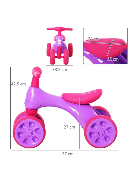 HOMCOM Baby Balance Bike Toddler Training Walker Smooth Rubber Wheels Ride on Toy Storage Bin Gift for Boys Girls Violet Fuchsia