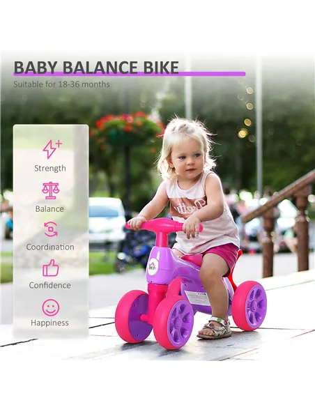 HOMCOM Baby Balance Bike Toddler Training Walker Smooth Rubber Wheels Ride on Toy Storage Bin Gift for Boys Girls Violet Fuchsia