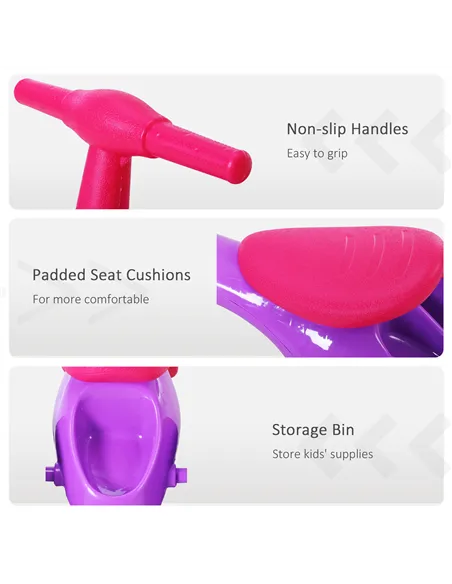 HOMCOM Baby Balance Bike Toddler Training Walker Smooth Rubber Wheels Ride on Toy Storage Bin Gift for Boys Girls Violet Fuchsia