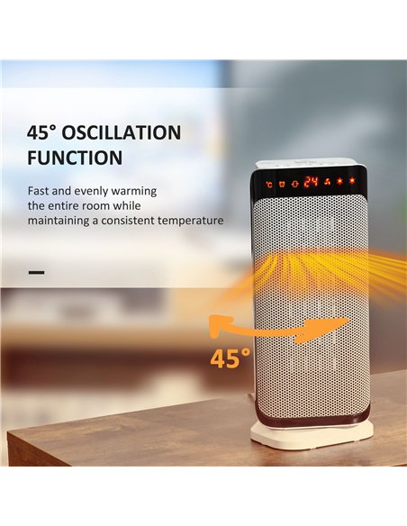 HOMCOM 2000W Electric Heater, PTC Ceramic Portable Fan Heater with Overheating & Tip-Over Protection, 8H Timer, 45° Oscillating 