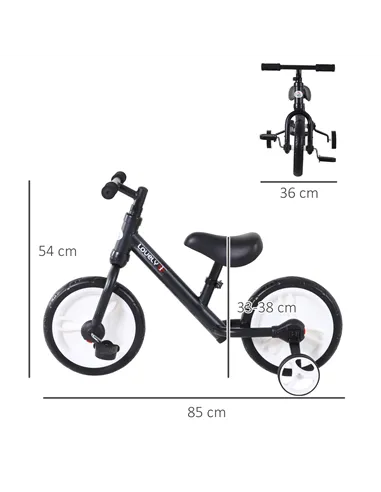 HOMCOM 11 Inch Kids Balance Bike Training Pedal Bicycle W/ Removable Stabilizers EVA Tyres Adjustable Seat Height 2 to 5 Years G