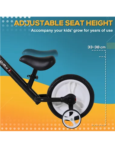 HOMCOM 11 Inch Kids Balance Bike Training Pedal Bicycle W/ Removable Stabilizers EVA Tyres Adjustable Seat Height 2 to 5 Years G