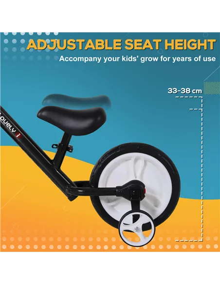 HOMCOM 11 Inch Kids Balance Bike Training Pedal Bicycle W/ Removable Stabilizers EVA Tyres Adjustable Seat Height 2 to 5 Years G