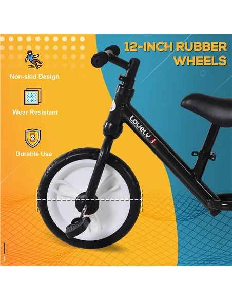 HOMCOM 11 Inch Kids Balance Bike Training Pedal Bicycle W/ Removable Stabilizers EVA Tyres Adjustable Seat Height 2 to 5 Years G