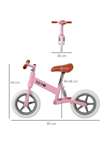 HOMCOM 12" Kids Balance Bike No Pedal Bicycle EVA Tire Adjustable Seat Toddler Training Bike W/ Shock Absorber 2 - 5 Years Gift 