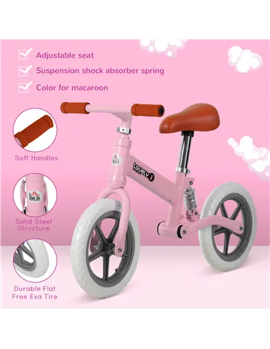 HOMCOM 12" Kids Balance Bike No Pedal Bicycle EVA Tire Adjustable Seat Toddler Training Bike W/ Shock Absorber 2 - 5 Years Gift 