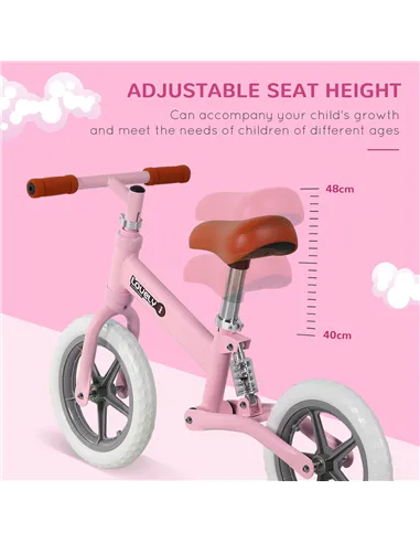 HOMCOM 12" Kids Balance Bike No Pedal Bicycle EVA Tire Adjustable Seat Toddler Training Bike W/ Shock Absorber 2 - 5 Years Gift 