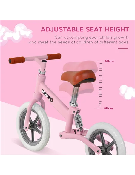 HOMCOM 12" Kids Balance Bike No Pedal Bicycle EVA Tire Adjustable Seat Toddler Training Bike W/ Shock Absorber 2 - 5 Years Gift 