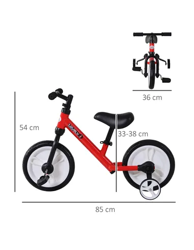 HOMCOM 11 Inch Kids Balance Bike Training Pedal Bicycle W/ Removable Stabilizers EVA Tyres Adjustable Seat Height 2 to 5 Years G