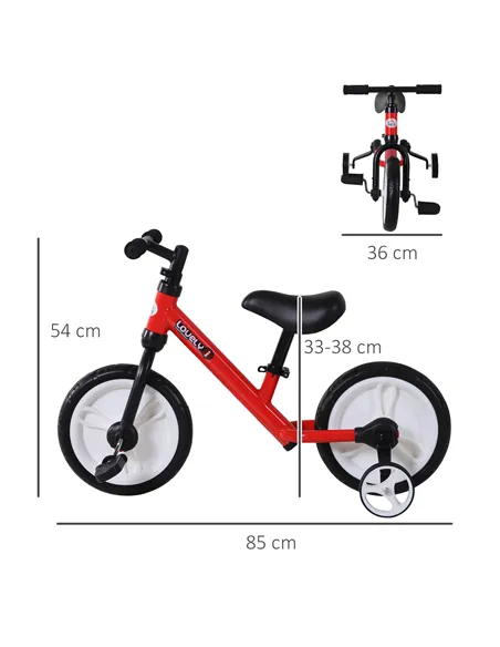 HOMCOM 11 Inch Kids Balance Bike Training Pedal Bicycle W/ Removable Stabilizers EVA Tyres Adjustable Seat Height 2 to 5 Years G