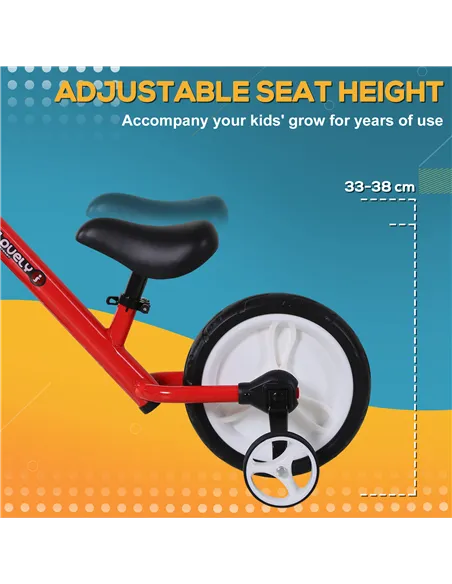 HOMCOM 11 Inch Kids Balance Bike Training Pedal Bicycle W/ Removable Stabilizers EVA Tyres Adjustable Seat Height 2 to 5 Years G