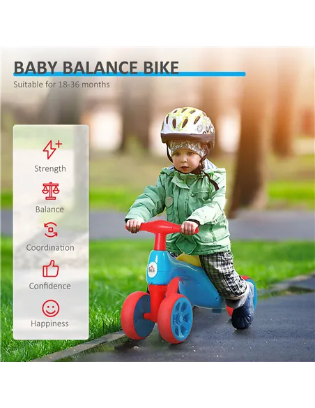 HOMCOM Baby Balance Bike Toddler Training Walker Smooth Rubber Wheels Ride on Toy Storage Bin Gift for Boys Girls Blue Red