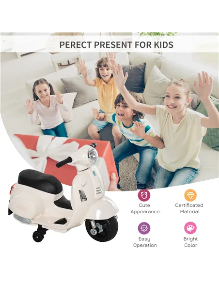 HOMCOM Vespa Licensed 6V Kids Electric Motorbike Ride On Motorcycle  Battery Powered for 18-36 Months with Horn Headlight White