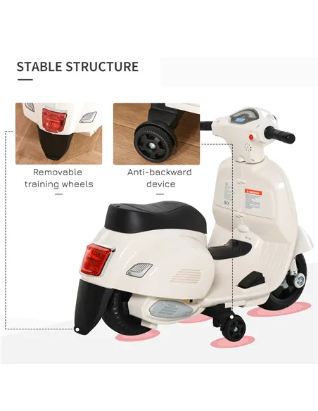 HOMCOM Vespa Licensed 6V Kids Electric Motorbike Ride On Motorcycle  Battery Powered for 18-36 Months with Horn Headlight White