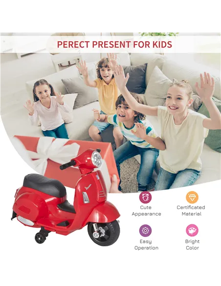 HOMCOM Vespa Licensed 6V Kids Electric Motorbike Ride On Motorcycle  Battery Powered for 18-36 Months with Horn Headlight Red
