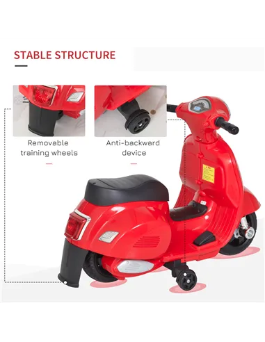 HOMCOM Vespa Licensed 6V Kids Electric Motorbike Ride On Motorcycle  Battery Powered for 18-36 Months with Horn Headlight Red