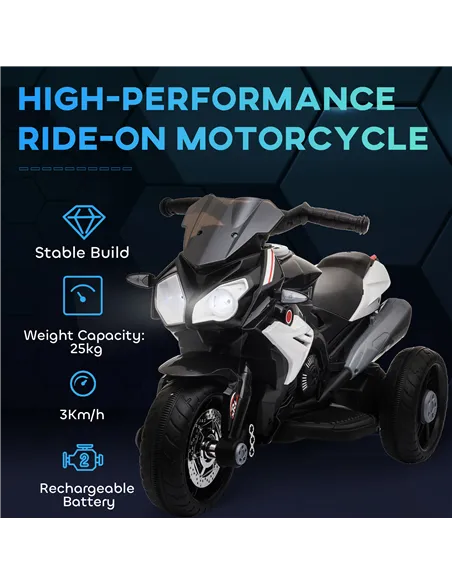 HOMCOM Kids Electric Motorcycle Ride-On Toy, with Three Wheels, Music, Horn, Lights