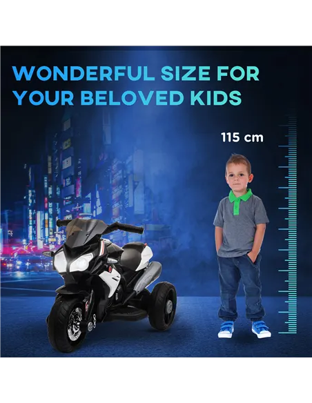 HOMCOM Kids Electric Motorcycle Ride-On Toy, with Three Wheels, Music, Horn, Lights
