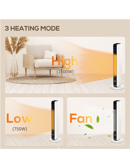 HOMCOM 1100W/2200W Space Heater with 65° Oscillation & 8-Hour Timer and Overheat & Tip Over Protection, Room Heater with 2 Heat 