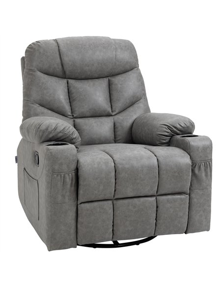 HOMCOM Thick Padded Faux Leather Recliner Armchair - Light Grey