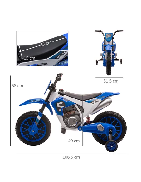 HOMCOM 12V Kids Electric Motorcycle Ride-On, with Training Wheels, for Ages 3-6 Years - Blue