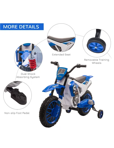 HOMCOM 12V Kids Electric Motorcycle Ride-On, with Training Wheels, for Ages 3-6 Years - Blue