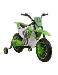 HOMCOM 12V Kids Electric Motorcycle Ride-On, with Training Wheels, for Ages 3-6 Years - Green