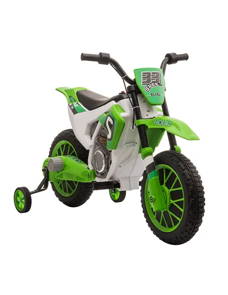 HOMCOM 12V Kids Electric Motorcycle Ride-On, with Training Wheels, for Ages 3-6 Years - Green