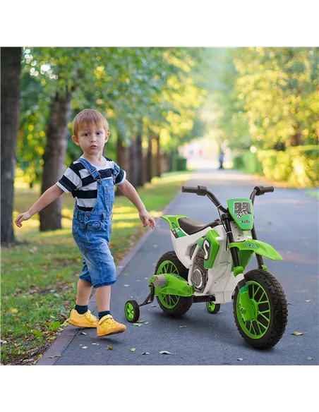 HOMCOM 12V Kids Electric Motorcycle Ride-On, with Training Wheels, for Ages 3-6 Years - Green