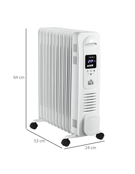 HOMCOM 2500W Digital Display Oil Filled Radiator, 11 Fin Portable Electric Heater with Timer, Adjustable Thermostat, Three Heat 