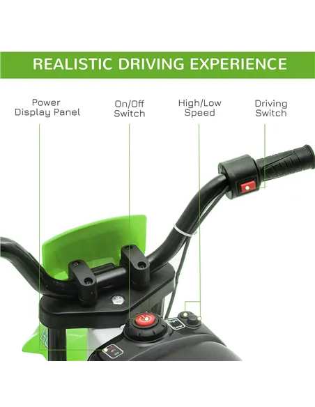 HOMCOM 12V Kids Electric Motorcycle Ride-On, with Training Wheels, for Ages 3-6 Years - Green
