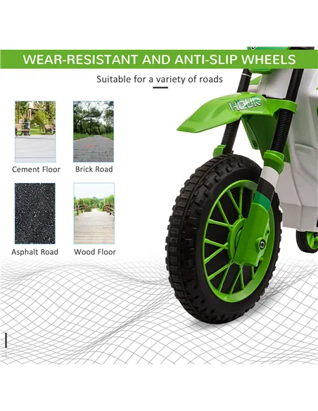 HOMCOM 12V Kids Electric Motorcycle Ride-On, with Training Wheels, for Ages 3-6 Years - Green