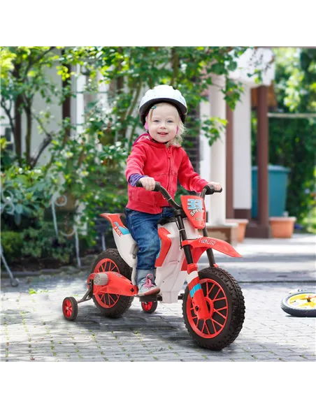 HOMCOM 12V Kids Electric Motorcycle Ride-On, with Training Wheels, for Ages 3-6 Years - Red