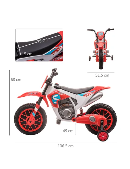 HOMCOM 12V Kids Electric Motorcycle Ride-On, with Training Wheels, for Ages 3-6 Years - Red