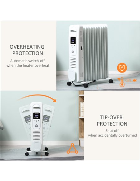 HOMCOM 2500W Digital Display Oil Filled Radiator, 11 Fin Portable Electric Heater with Timer, Adjustable Thermostat, Three Heat 